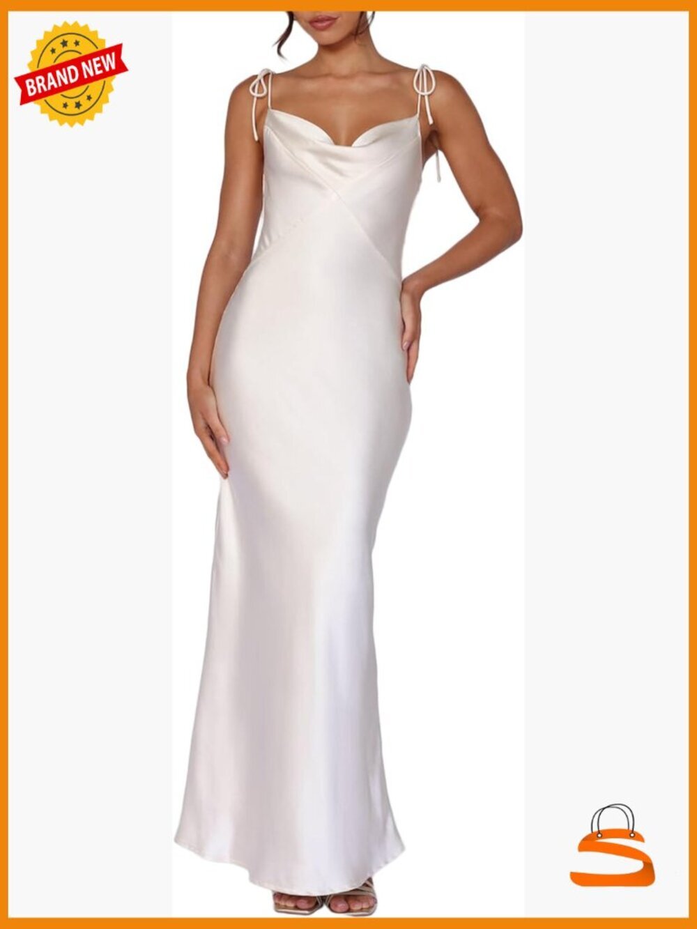 Satin Cowl Neck Spaghetti Strap Slip Maxi Dress with Slit Formal Wedding Guest